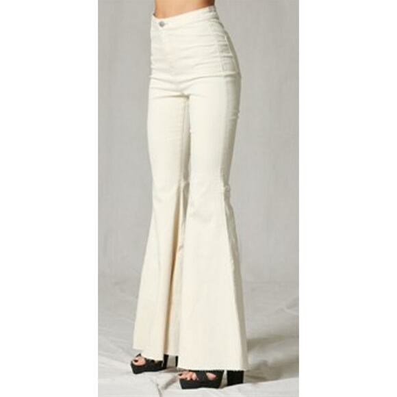 By Together Super High-Rise Raw Hem Bell Bottom in Cream, Small - Picture 2 of 7